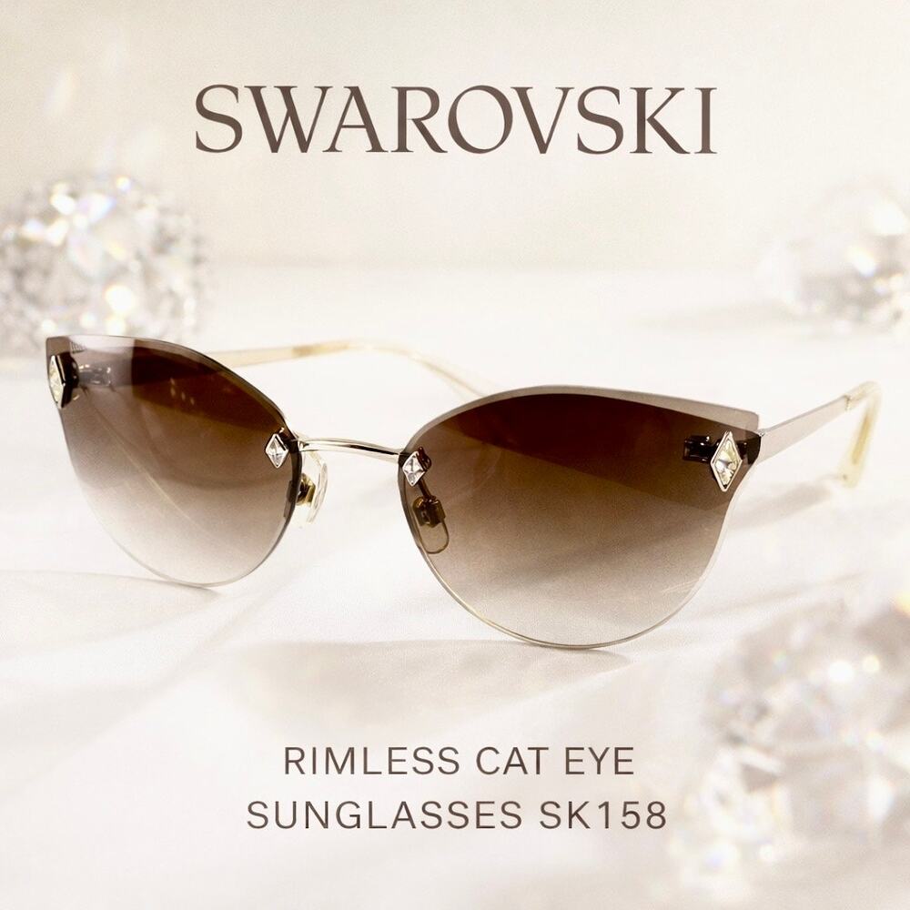 Swarovski SK158 Rimless Cat Eye Sunglasses Crystal Accent Brown Gradient